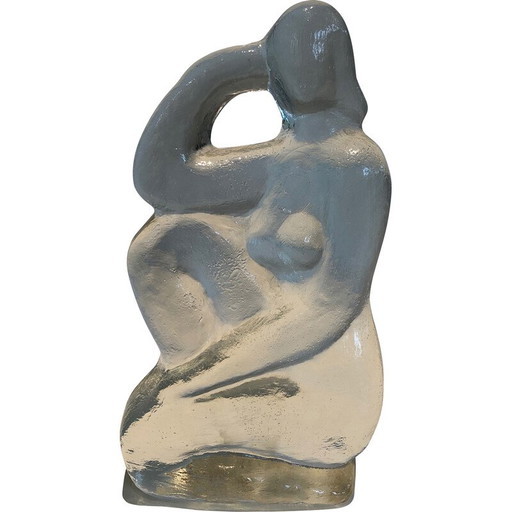 Vintage sculpture representing a nude woman posing in glass, 1970