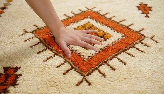 Image 1 of Large Vintage Turkish Tulu Rug – High-Pile Cream & Orange Wool Shaggy Carpet 334 x 242 cm
