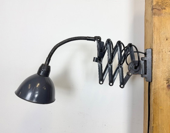 Image 1 of Dark Grey Industrial Scissor Wall Lamp from Elektroinstala, 1960s