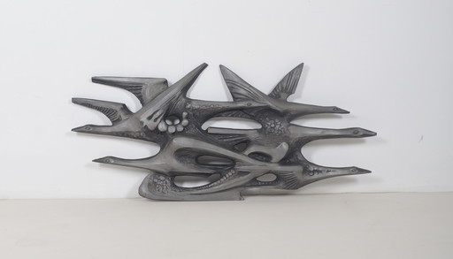 Sculpture murale brutaliste d'oiseaux fabriquée par Ars Munda, 1970