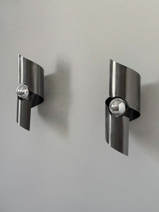 Paar Vintage-Wandleuchten aus gebürstetem Metall, Frankreich, 1970. – wandlampen
