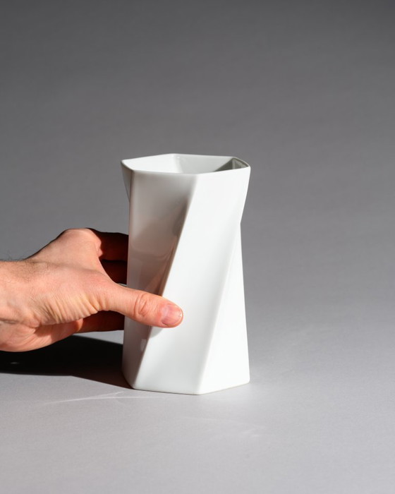 Image 1 of Postmodern Minimalist Chic Twisted Rosenthal Glossy Porcelain Vase Duo Jan Vaart
