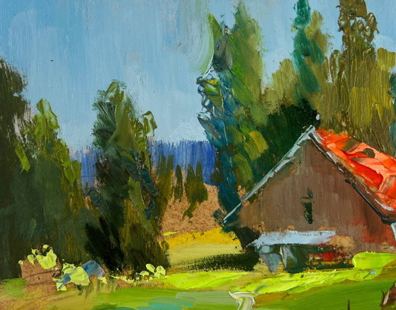 Image 1 of Original Oil Painting Rural Life Landscape A small village world