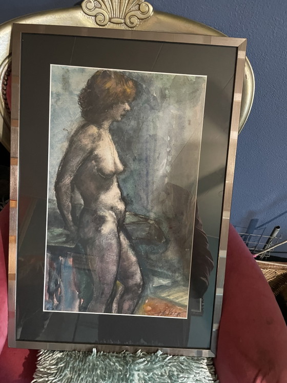 Image 1 of Deux ivrognes nus signés H Veer, tout comme le grand tableau hérité.