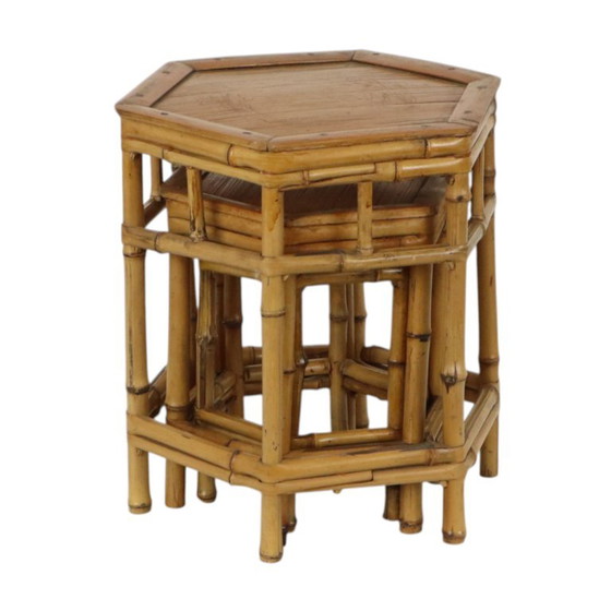 Ensemble vintage de 3 tables d'appoint gigognes en bambou et rotin, style bohème – Bamboo (photo 15 of 15)