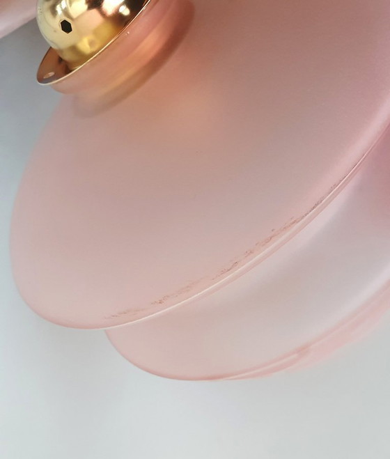 Image 1 of Vintage hanglamp - rose opaline glas met frosted textuur en decoratie 
