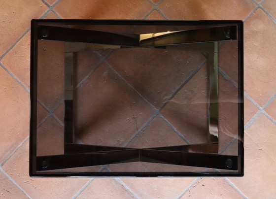 Image 1 of Aster X salontafel van gepolijst verchroomd aluminium en rookglas.
