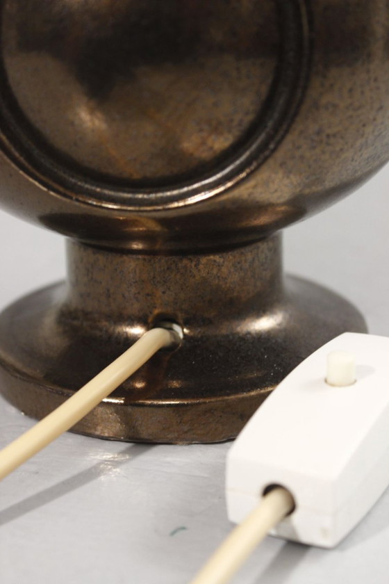 Image 1 of Vintage ceramic lamp base, black and gold enamel, 1950s Jouve style