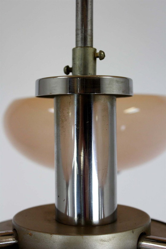 Image 1 of Lustre Art Déco Bauhaus chromé de Napako, ancienne Tchécoslovaquie, années 1940