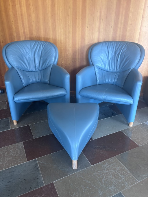 Fauteuils Leolux + pouf « Excalibur »