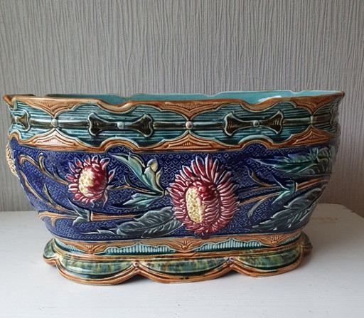 Belgian Majolica Jardinière – Faïencerie de Wasmuël (c.1900)