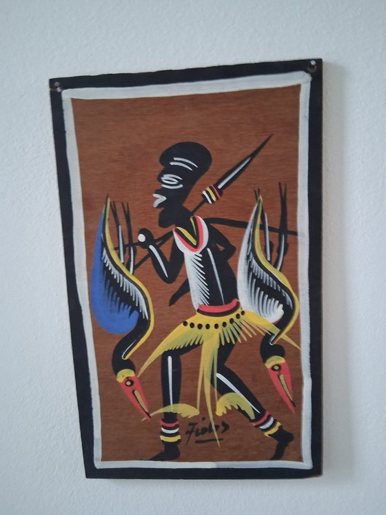 Image 1 of Set di 7 dipinti africani su legno (Fidos, anni '50 - '60)