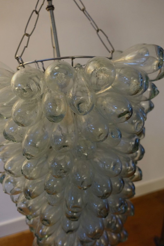 Image 1 of Lámpara de techo/araña de cristal transparente con forma de uva, años 70