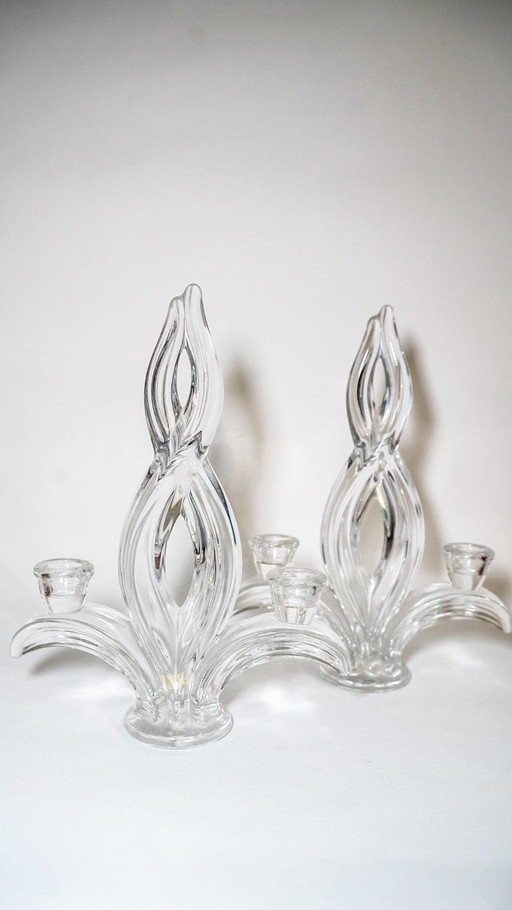 Vintage Vannes crystal candlesticks, 1960s