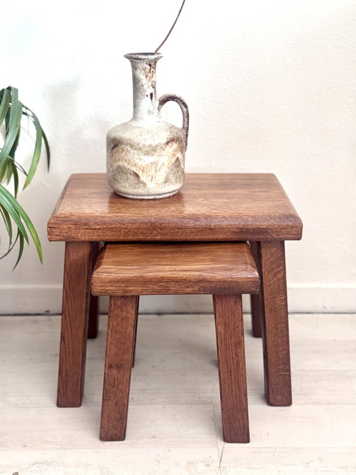 Vintage Beistelltische aus Eiche im brutalistischen Stil aus den 1970er Jahren