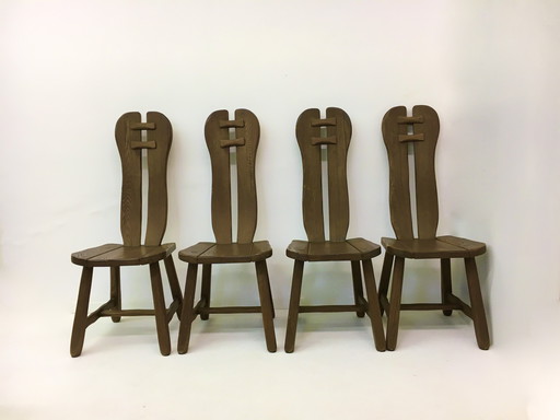 Set van 4 Belgische Brutalistische Eetkamerstoelen van De Puydt, jaren 1970