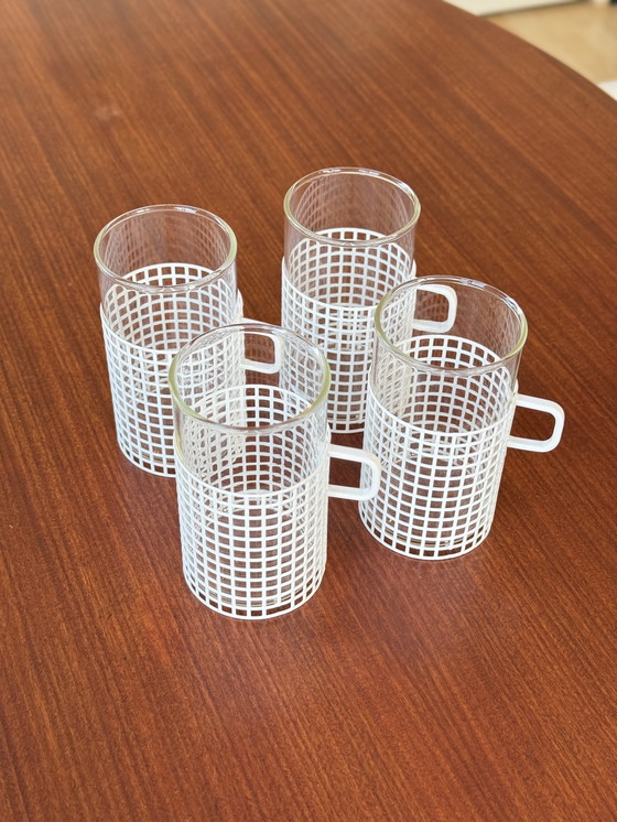 Image 1 of 4 Bauhaus glasses with metal holder Josef Hoffmann, Bieffeplast style