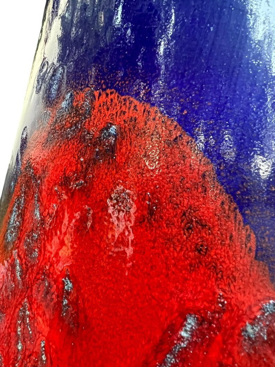 Image 1 of Rarità! Grande vaso d'epoca Dümler&Breiden, modello 313/50, brocca in ceramica lavica rossa-blu con manico