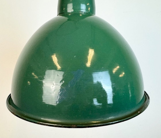 Image 1 of Industrial Green Enamel Factory Lamp with Cast Iron Top, 1960s