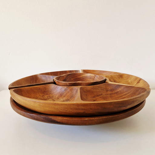 1970s teak nut carousel snack turntable