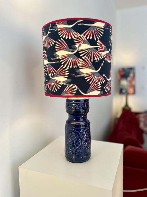 Medium-sized table lamp made of West German Pottery ceramic in vibrant cobalt blue.