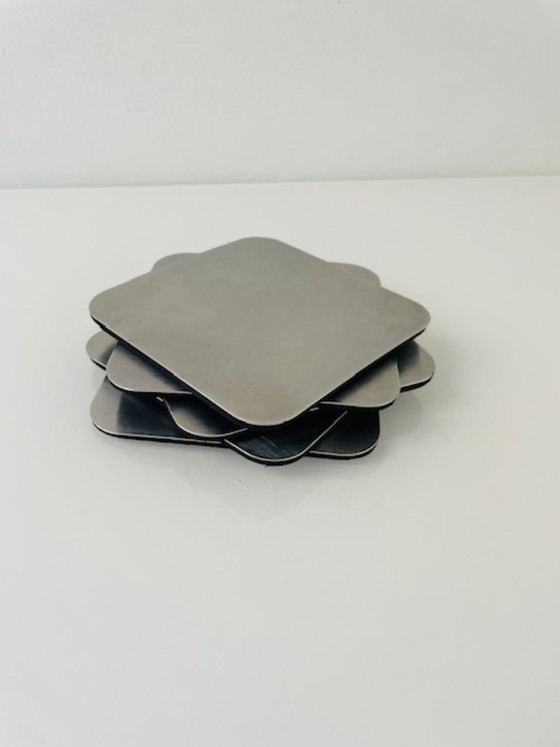Image 1 of Set of 5 minimalist stainless steel coasters – square design