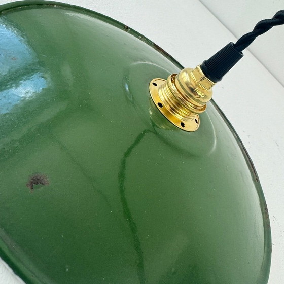 Image 1 of Lampada a sospensione industriale vintage in smalto verde, 24 cm