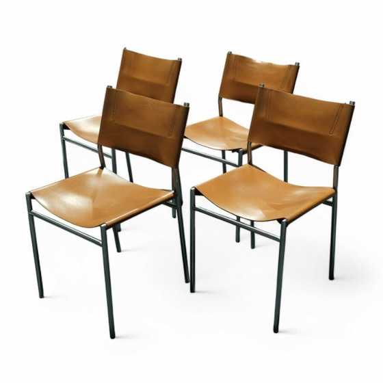 Image 1 of 4 Martin Visser chairs with saddle leather and matching table