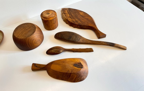 Image 1 of Lot Coupelles en Bois Tourné et Sculpté Vintage