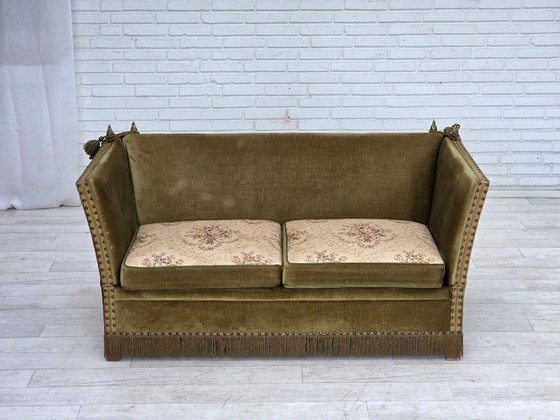 Image 1 of 1970s Danish 2-Seater "Spanish" Drop Arm Sofa, Furniture Velour