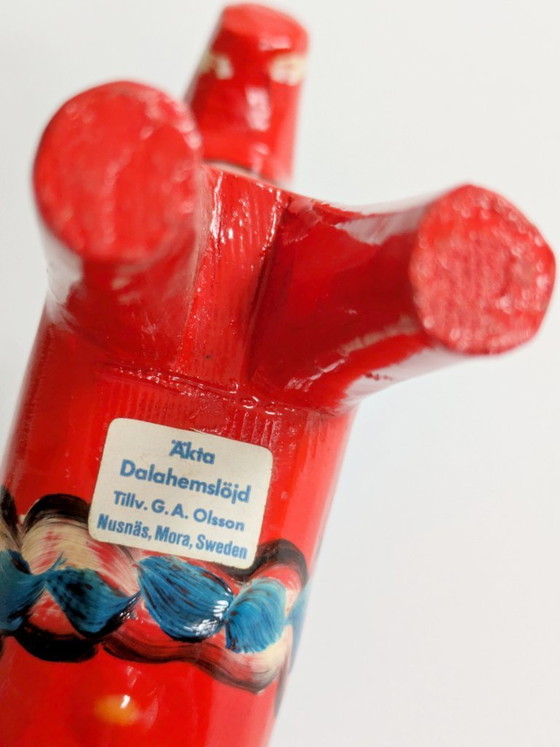 Image 1 of Set van 2 vintage Zweedse Dala-paardjes van hout, handgeschilderd, Scandinavisch decoratief cadeau.