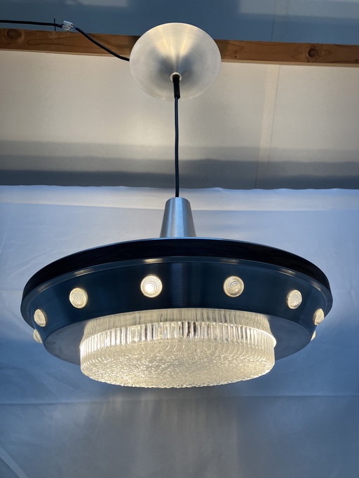 Vintage space age ufo hanglamp geborsteld aluminium