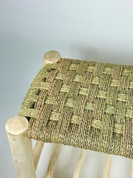 Image 1 of Panchina marocchina in foglie di palma intrecciate a mano - Seduta rustica in stile boho 100cmx40cm