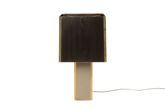 Image 1 of Large lamp in brushed metal and gilded brass. 1970s.