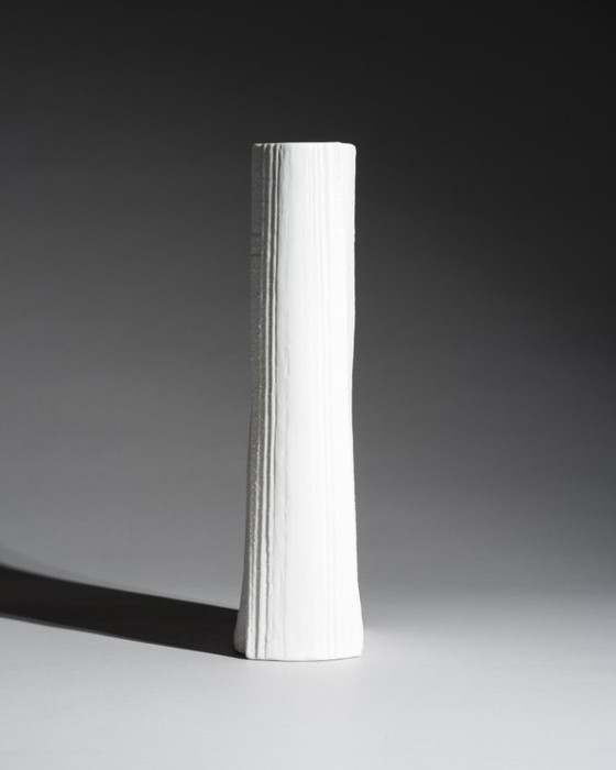 Image 1 of Brutalist XXL 42 CM Floor Vase Martin Freyer Rosenthal Studio-Line Bisque Porcelain Plissé Relief