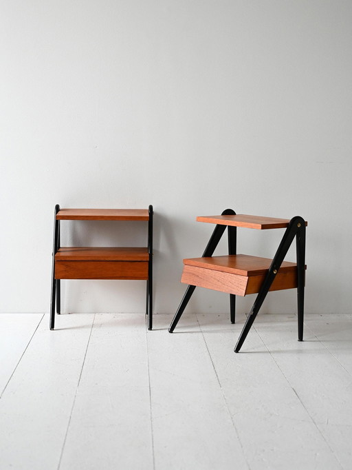 Pair of 1960s Scandinavian Nightstands with Black Detail