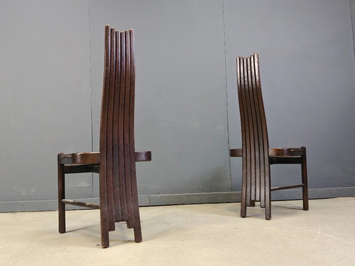 Vintage Brutalist Curved Oak Dining Chairs from Allmilmö, 1980s, Set of 4