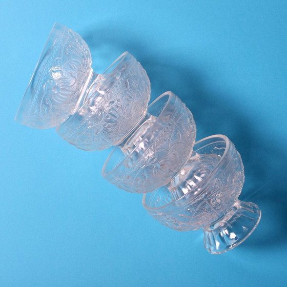 Image 1 of Set of 4 Mid-Century Pressed Glass Dessert Bowls Cibulak by Pavel Panek / 1977