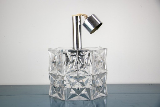 Suspension Kinkeldey, verre cristal et chrome, 14 prismes, années 60