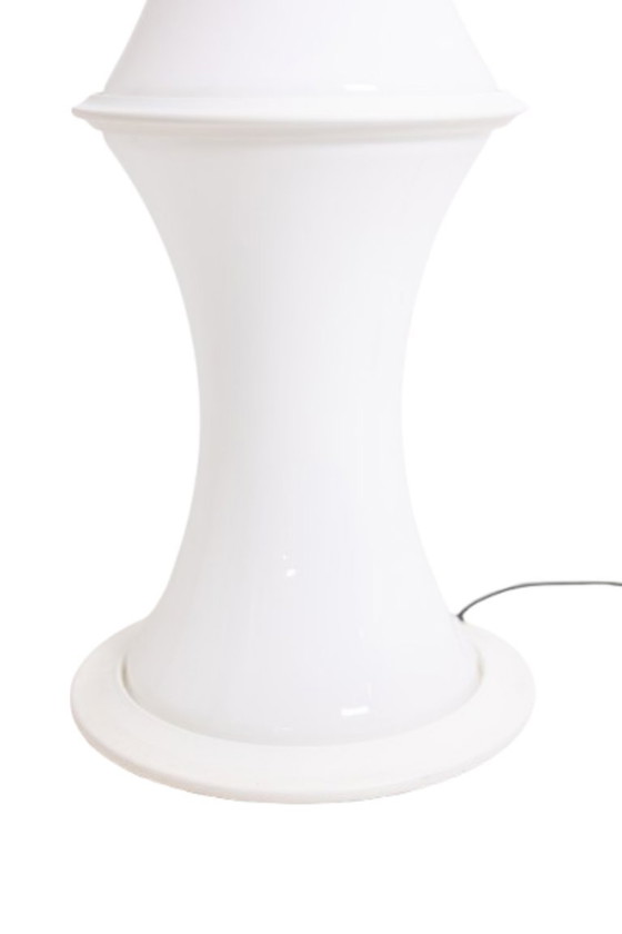 Image 1 of Enrico Tronconi Stehleuchte 'Bambus', aus weißem Opalglas.  70er Jahre.