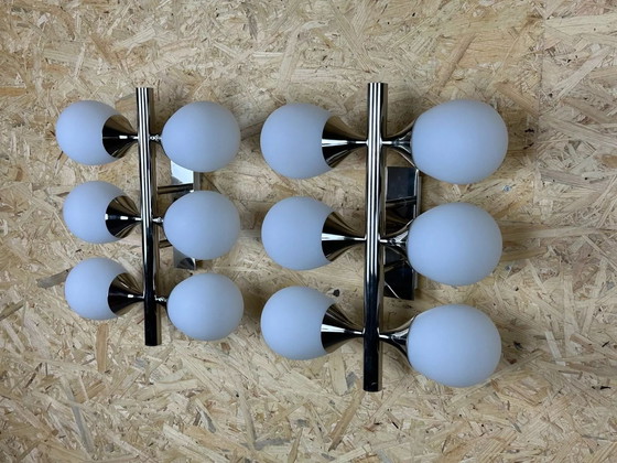 Image 1 of 2x 60s 70s 6-flame Sputnik wall lights from Kaiser Leuchten opal glass