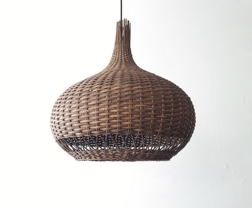 Suspension vintage en rotin, suspension style Mid-Century Modern, lampe de table à manger