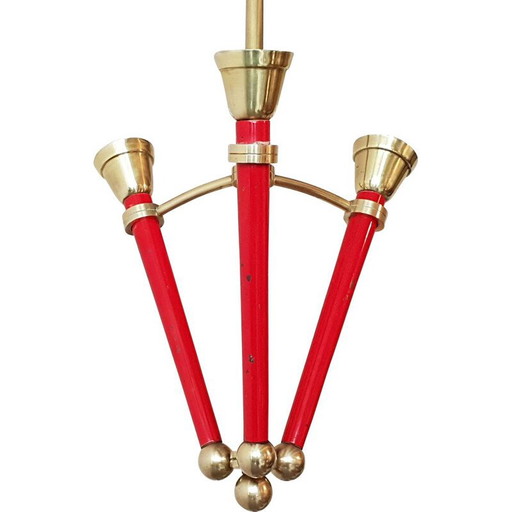 Lustre vintage en laiton et métal, France 1950