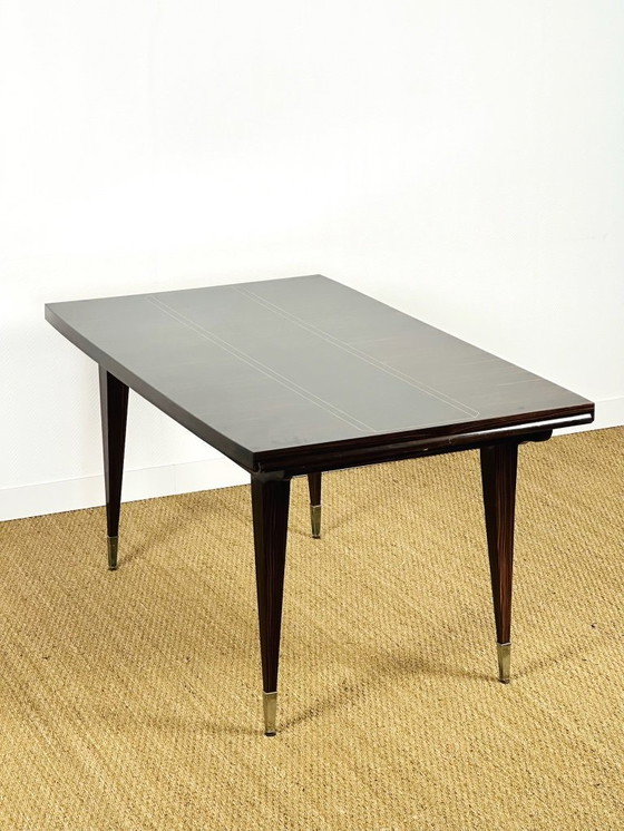 Image 1 of Table de salle à manger art déco en ébène de macassar avec rallonges, 1940