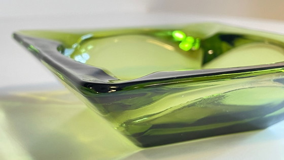 Image 1 of Geometric Glass Ashtray Vintage Green