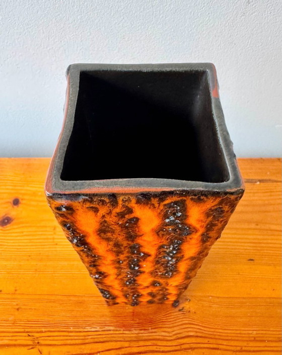 Image 1 of Vaso quadrato arancione vintage Fat Lava di Scheurich Keramik 423
