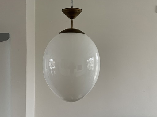 Lampada a sospensione Art Déco XXL - Opalino e ottone