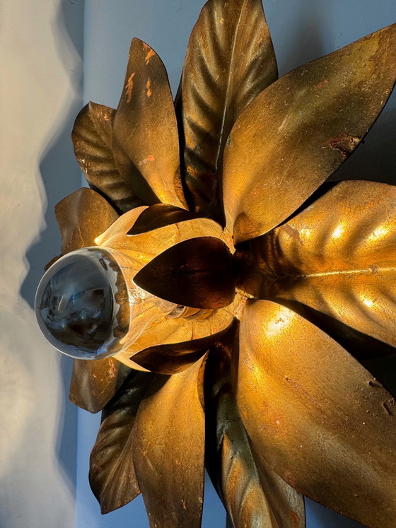 Image 1 of 1970s gold flower wall sconce