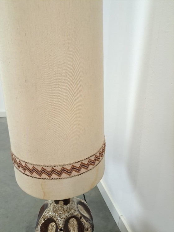 Image 1 of Braune Keramiklampe von Besigheimer Leuchten mit beleuchtetem Sockel