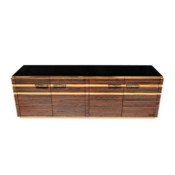Image 1 of Credenza italiana moderna di metà secolo in ottone e teak, anni '70